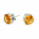 14K WHITE GOLD 3.00 CARAT 7MM  CITRINE ROUND SHAPE STUD EARRINGS