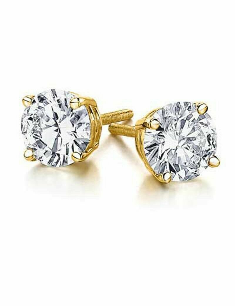 14K Yellow Gold  1/2CT Diamond Set Push Back Stud Earrings