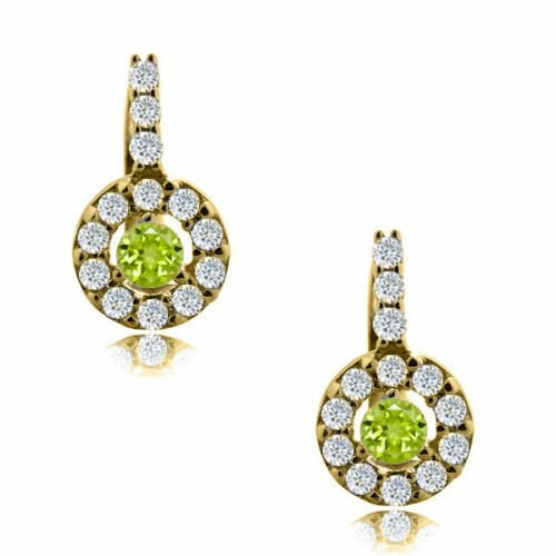 14K Yellow Gold Plated Silver AUGUST Birthstone Halo Drop Lever Back Earrings