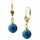 14K Yellow Gold 8MM Women's Fiery Dark Blue LeverBack Dangling Drop Earrings