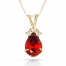 14K Yellow Gold 3.70 CT Garnet Pear Shape 4 Stone Gemstone Pendant & Necklace