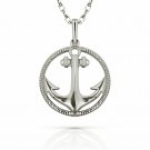 14K White Gold 16" Anchor Rope Pendant Charm for Chain Necklace w/ Chain
