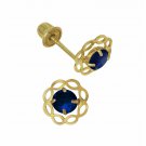 Baby Girl Blue Sapphire Birthstone Stud Earrings Screw Back 14K Yellow Gold