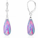 14K White Gold Tear Drop Shaped Purple Fire Opal Lever back Dangle Earrings
