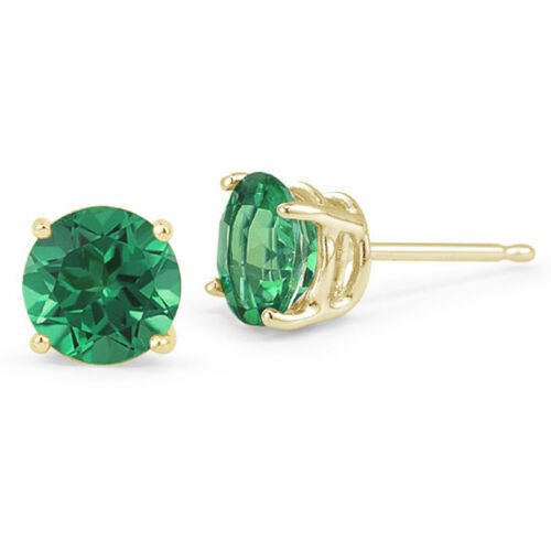 14K YELLOW GOLD 3.00 CT 7MM  BLUE AQUAMARINE ROUND SHAPE STUD PUSH BACK EARRINGS