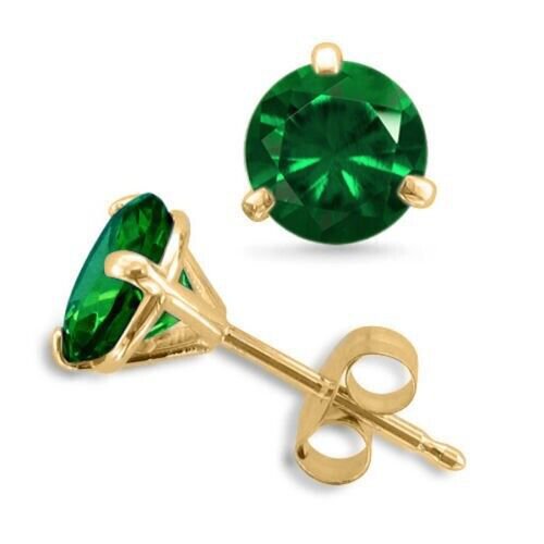 Martini Round Cut Emerald CZ 14k Y Gold Plated Sterling Silver Stud Earrings