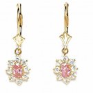 14K YG Women/Children's Pink Tourmaline October Birthstone Lever Back Earrings