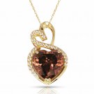 14K Y Gold 14.20CT 18" Halo Alexandrite Double Heart Gemstone Pendant & Necklace
