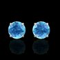 14K Real White Gold 2CT Created Blue Topaz  Round Solitaire Basket Stud Earrings