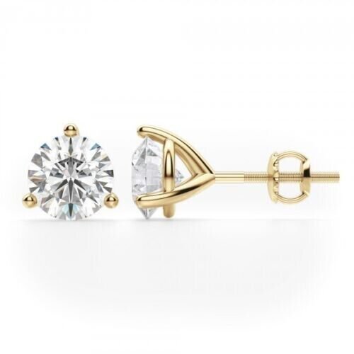 0.50CT Round Solid 18K Yellow Gold Brilliant Cut Martini ScrewBack Stud Earrings