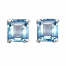 14K SOLID WHITE GOLD 1.50 CARAT 5MM PRINCESS CUT AQUAMARINE STUD EARRINGS