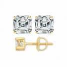 14K YG 3CT WOMEN'S BEAUTIFUL WHITE SAPPHIRE ASSCHER CUT SCREW BACK STUD EARRINGS