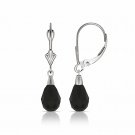 14K White Gold Tear Drop Shaped Black Sapphire Dangle Drop Lever Back Earrings