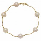 NEW 14K Yellow Gold 7MM 7.5 Inch White Freshwater Pearl Beaded Bracelet