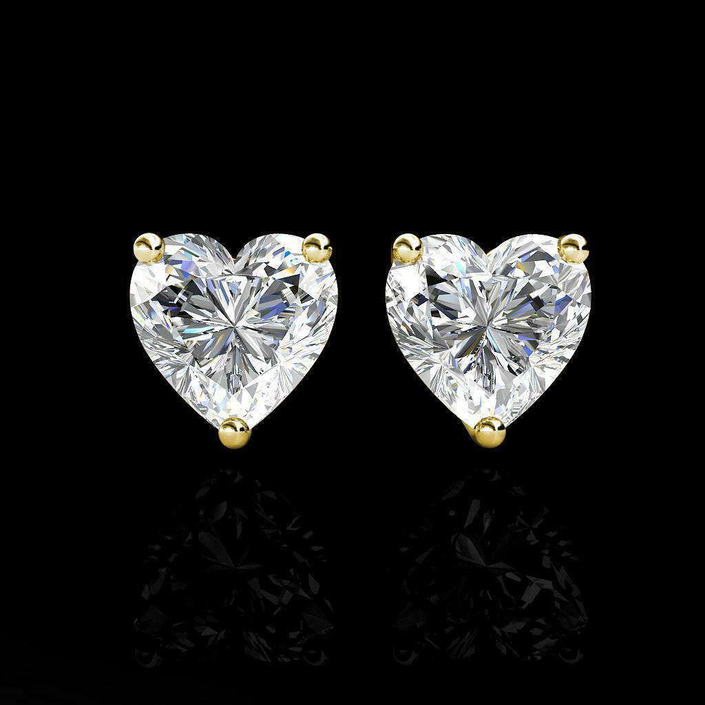 Solid 14K Yellow Gold 1CT Created Diamond Heart  Screw-Back Stud Earrings