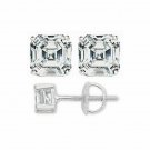 4Ct Asscher Cut Earrings Studs Real 14K White Gold Brilliant Screw Back
