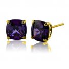 2CT WOMENS BEAUTIFUL 14K SOLID YG CUSHION CUT AMETHYST STUD BASKET EARRINGS