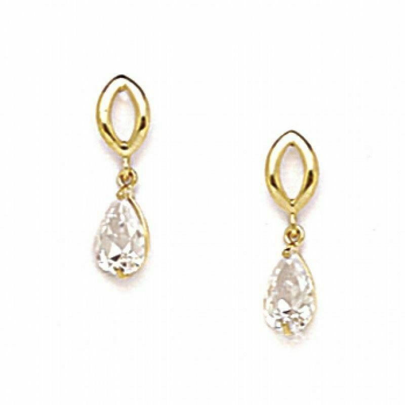 14K Solid Yellow Gold Cubic Zircon Dangle Screw Back Earrings