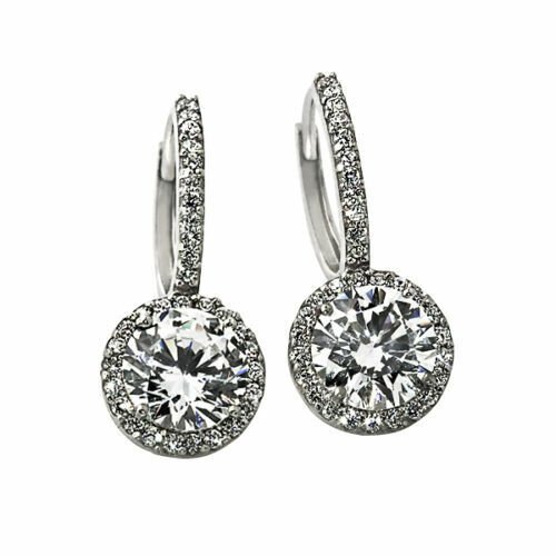 14K White Gold  2.49 CT Fancy Halo Drop White Sapphire Earrings