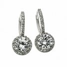 14K White Gold  2.49 CT Fancy Halo Drop White Sapphire Earrings