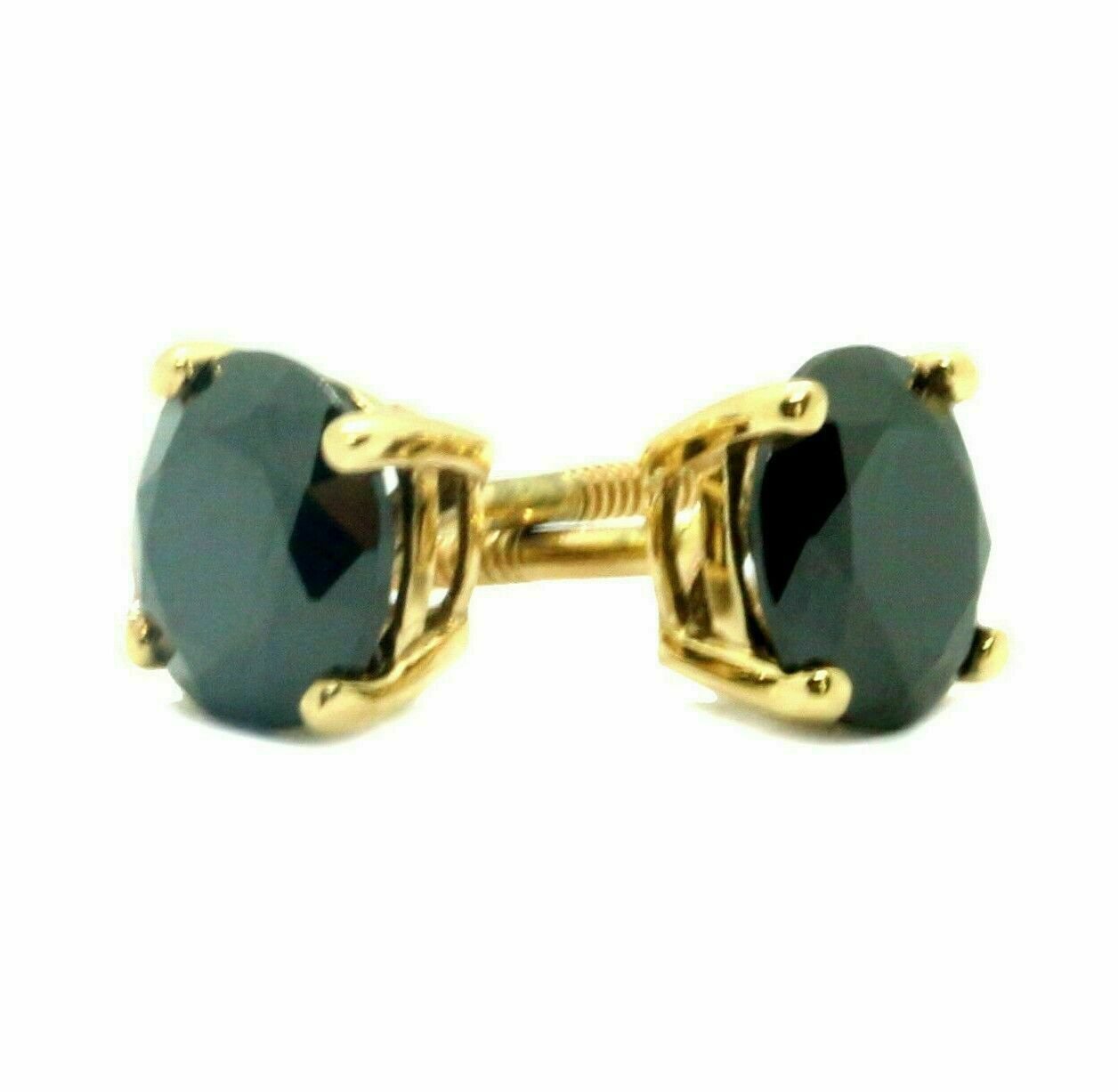 14K Yellow Gold 3 CARAT Round Cut Lab Black Diamond Screw Back Stud Earrings