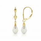 14K Yellow Gold Tear Drop Shaped White Topaz Dangle Drop Lever Back Earrings