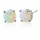 14K WHITE GOLD 8MM Plated 925 Silver Round White Opal Solid Stud Earrings