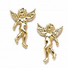 14K Yellow Gold 9x14MM Women/Children's Angel Stud Earrings Push Back