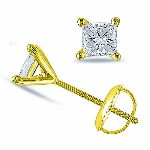 14K YELLOW GOLD 2.00 CT MARTINI PRINCESS LAB DIAMOND SCREW BACK STUD EARRINGS