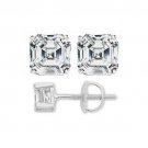 1Ct Asscher Cut Earrings Studs Real 14K White Gold Brilliant Screw Back