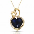 14K Yellow Gold 4.20 CT Halo Sapphire Double Heart Gemstone Pendant & Necklace