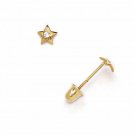 14K Solid Yellow Gold 4MM Star  Screw Back Stud Earrings