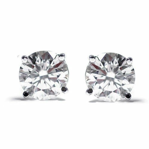 14K White Gold 1/4 CARAT Round Cut Diamond Push Back Stud Earrings
