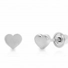 14K Solid White Gold 4MM Small Heart Shape Screw Back Stud Earrings