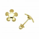 14K Solid Yellow Gold 4MM High Polished Flower Child Screw Back Stud Earrings