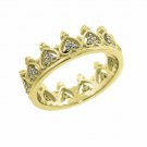 14K YG  925 Silver Lady's White Sapphire Gem Crown Wedding Band Ring SIZE 8