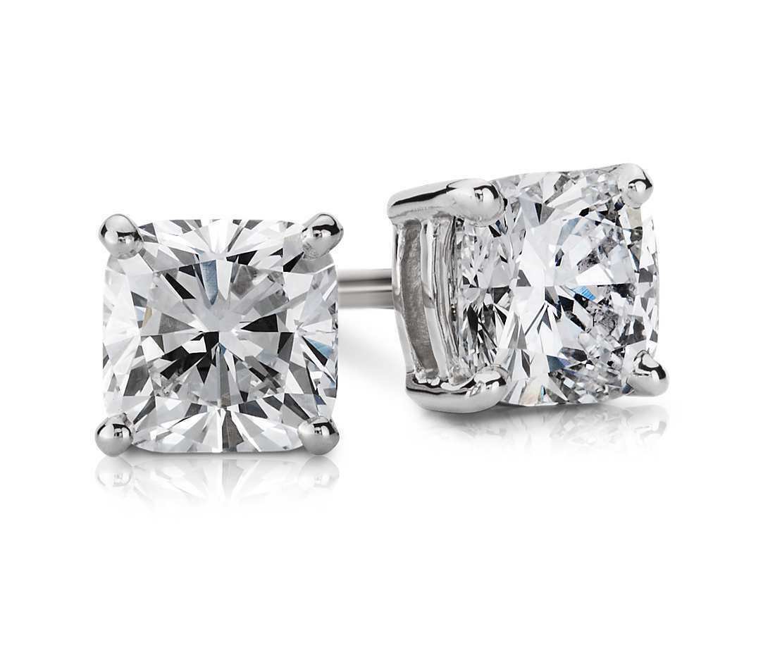 18K White Gold 2.25 CARAT Cushion Cut  Brilliant Screw Back Stud Earrings