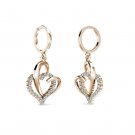 14k Solid Rose Gold 1.20CT Diamond Open Heart Dangle Huggie Hoop Earng simulated
