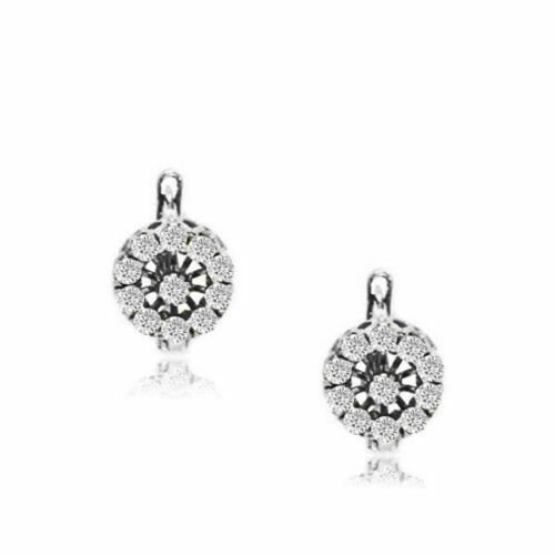 14K WG Plated 925 Sterling Silver APRIL Birthstone Halo Leverback Earrings