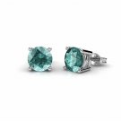 14K White Gold 1CT Blue Enhanced Diamond SI-I1  Basket Solitaire Stud Earring