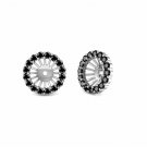 14K WG 3.00CT 7MM Black Diamond Halo Solitaire Bridal Jackets Stud Earrings