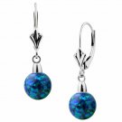 14K White Gold 6MM Women's Fiery Dark Blue LeverBack Dangling Drop Earrings