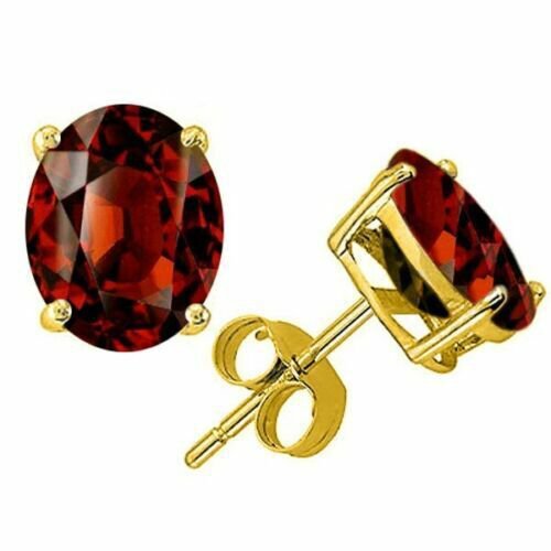 3.50 CARAT 8x6mm 14K SOLID YELLOW GOLD GARNET JANUARY STUD EARRINGS PUSH