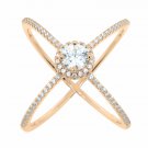 14K Rose Pink Gold 925 Sterling Silver Cubic Zirconia Criss Cross X Ring SIZE 6