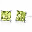 14K White Gold Princess Cut Green Amethyst Gemstone Stud Earrings