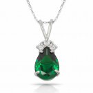 14K White Gold 3.70 CT Emerald Pear Shape 4 Stone Gemstone Pendant & Necklace