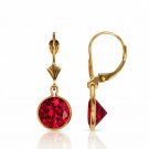 14K Yellow Gold Ruby Bezel Set Round Shaped Lever Back Dangle Earrings