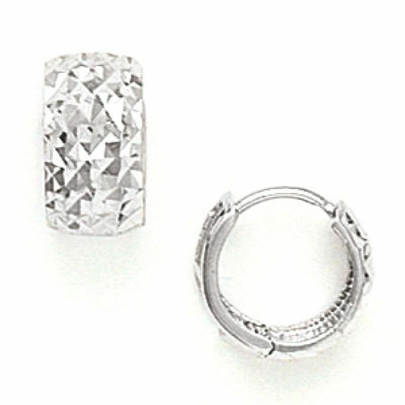 14K  White Gold Diamond Cut Women/Children's Huggie Earrings