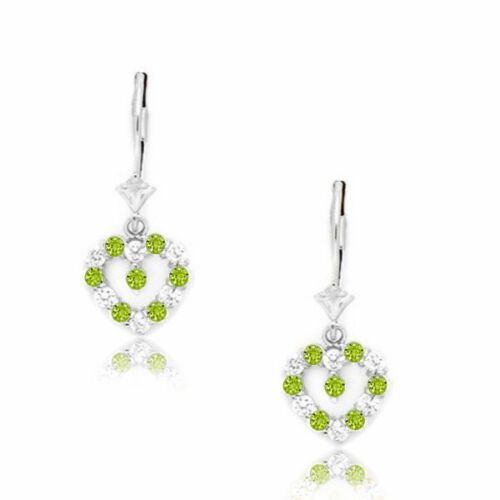14K White Gold Ladies AUGUST Birthstone Heart Shape Lever Back Drop Earrings