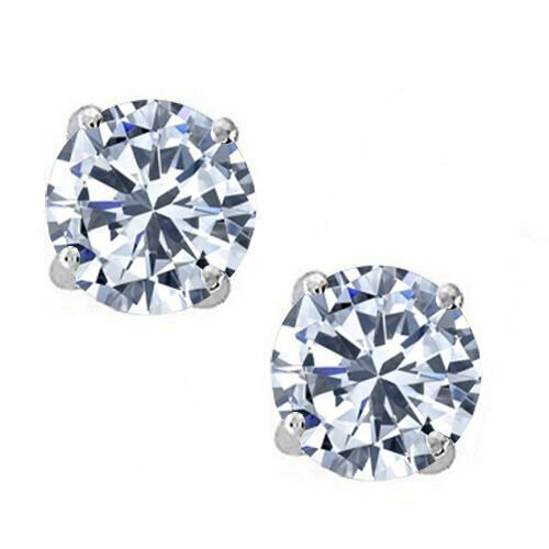 14K White Gold 0.20CT 2MM White Sapphire Round Stud w/ Screw Back Earrings